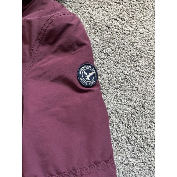 American Eagle Burgundy Sherpa Hooded Jacket Drawstring Waist Utility Size L - Picture 4 of 8